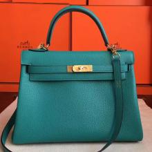 Best Cheap Hermes Blue Paon Clemence Kelly Retourne 32cm Handmade Bag