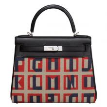 Hermes Kelly 28cm Lettres Au Carre Toile De Camp Bag Replica