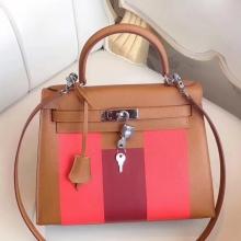 Replica AAA Hermes Multicolor Stripes Kelly 28cm Gold Bag