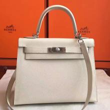 Best Quality Hermes White Epsom Kelly Sellier 28cm Handmade Bag