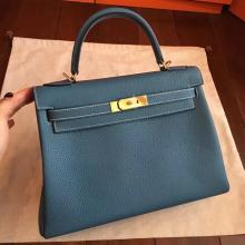 Hermes Blue Jean Clemence Kelly Retourne 32cm Handmade Bag