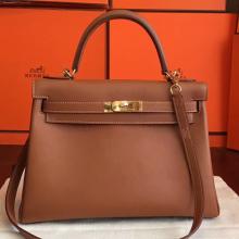 Replica Hermes Brown Swift Kelly Retourne 32cm Handmade Bag