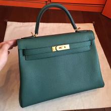 Hermes Malachite Clemence Kelly Retourne 32cm Handmade Bag