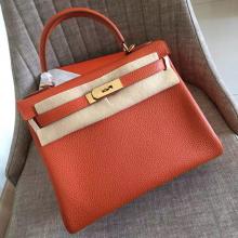 Hermes Orange Clemence Kelly Retourne 32cm Handmade Bag Replica