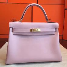 Fake Hermes Rose Dragee Swift Kelly Retourne 32cm Handmade Bag