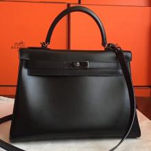 Hermes So Black Box Kelly Retourne 32cm Handmade Bag Replica