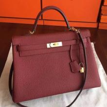 Designer Replica Hermes Bordeaux Clemence Kelly 32cm Handmade Bag