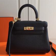 Perfect Hermes Black Clemence Kelly 20cm GHW Bag