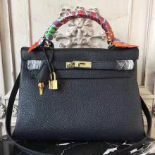 Hermes Black Clemence Kelly 28cm Bag