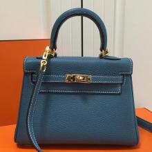 Faux Cheap Hermes Blue Jean Clemence Kelly 20cm GHW Bag