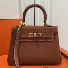 Hermes Brown Clemence Kelly 20cm GHW Bag