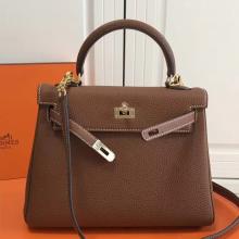 Best Faux Hermes Brown Clemence Kelly 25cm GHW Bag