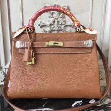 Replica Cheap Hermes Brown Clemence Kelly 28cm Bag