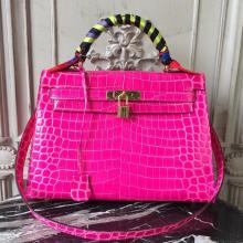 Luxury Faux Hermes Kelly 32cm Bag In Rose Red Crocodile Leather