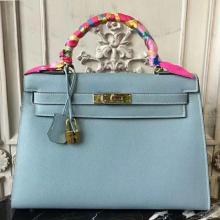 AAA Hermes Light Blue Epsom Kelly 32cm Sellier Bag