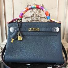 Hermes Navy Blue Clemence Kelly 32cm Retourne Bag Replica