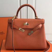 Hermes Orange Clemence Kelly 25cm GHW Bag