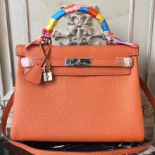 Best Faux Hermes Orange Clemence Kelly 28cm Bag