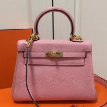 Designer Faux Hermes Pink Clemence Kelly 20cm GHW Bag