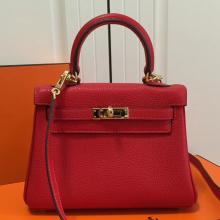 Hermes Red Clemence Kelly 20cm GHW Bag Replica