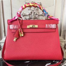 AAA Hermes Red Clemence Kelly 28cm Bag