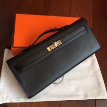 Fashion Hermes Black Epsom Kelly Cut Clutch Handmade Bag