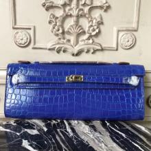 Hermes Blue Electric Crocodile Kelly Cut Clutch Bag Replica