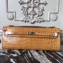 Faux Hermes Camarel Crocodile Kelly Cut Clutch Bag