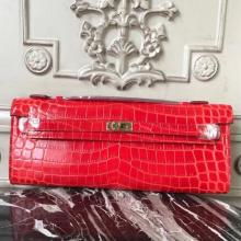 Luxury Fake Hermes Cherry Crocodile Kelly Cut Clutch Bag