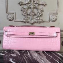 Replica Hermes Pink Crocodile Kelly Cut Clutch Bag