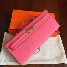 Replica Hermes Rose Lipstick Epsom Kelly Cut Clutch Handmade Bag