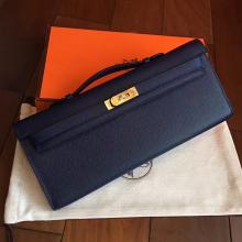 Best Knockoff Hermes Sapphire Epsom Kelly Cut Clutch Handmade Bag