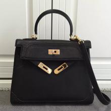 Replica Perfect Hermes Kelly Ghillies 28cm In Black Swift Leather