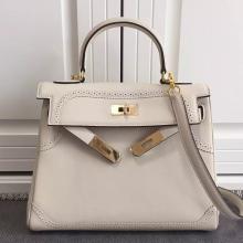 Hermes Kelly Ghillies 28cm In Ivory Swift Leather