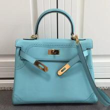 Replica Hermes Kelly Ghillies 28cm In Light Blue Swift Leather