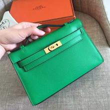 Hermes Bamboo Epsom Kelly Pochette Handmade Bag Replica