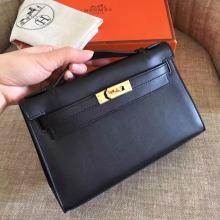 Luxury Replica Hermes Black Swift Kelly Pochette Handmade Bag