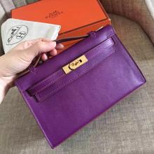 Hermes Cyclamen Swift Kelly Pochette Handmade Bag Replica