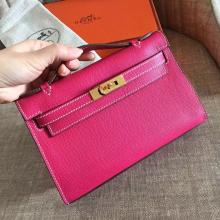 1:1 Fake Hermes Rose Red Epsom Kelly Pochette Handmade Bag