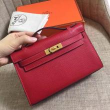 Faux Hermes Rouge Vif Epsom Kelly Pochette Handmade Bag