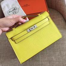 Fashion Hermes Soufre Epsom Kelly Pochette Handmade Bag