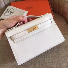 Hermes White Epsom Kelly Pochette Handmade Bag Replica