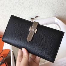 Hermes Bi-Color Epsom Bearn Wallet Black/Taupe Replica