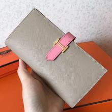 Fashion Hermes Bi-Color Epsom Bearn Wallet Grey/Pink