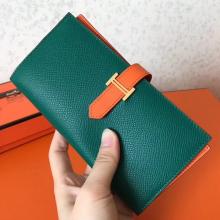 Top Quality Hermes Bi-Color Epsom Bearn Wallet Malachite/Orange