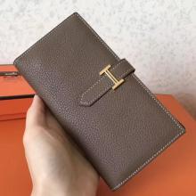 High End Hermes Taupe Clemence Bearn Gusset Wallet