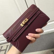 Luxury Replica Hermes Kelly Ghillies Wallet In Bordeaux Swift Leather