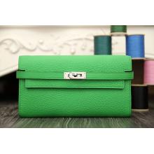 Faux Designer Hermes Kelly Longue Wallet In Bamboo Clemence Leather