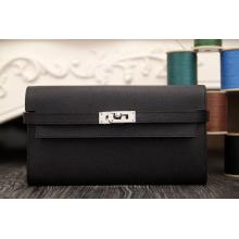 1:1 Hermes Kelly Longue Wallet In Black Epsom Leather