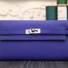 Copy High Quality Hermes Kelly Longue Wallet In Electric Blue Clemence Leather